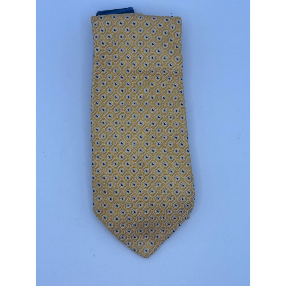 Tommy Hilfiger Mens Yellow Geometric Medallion 100% Silk Necktie Made in USA
